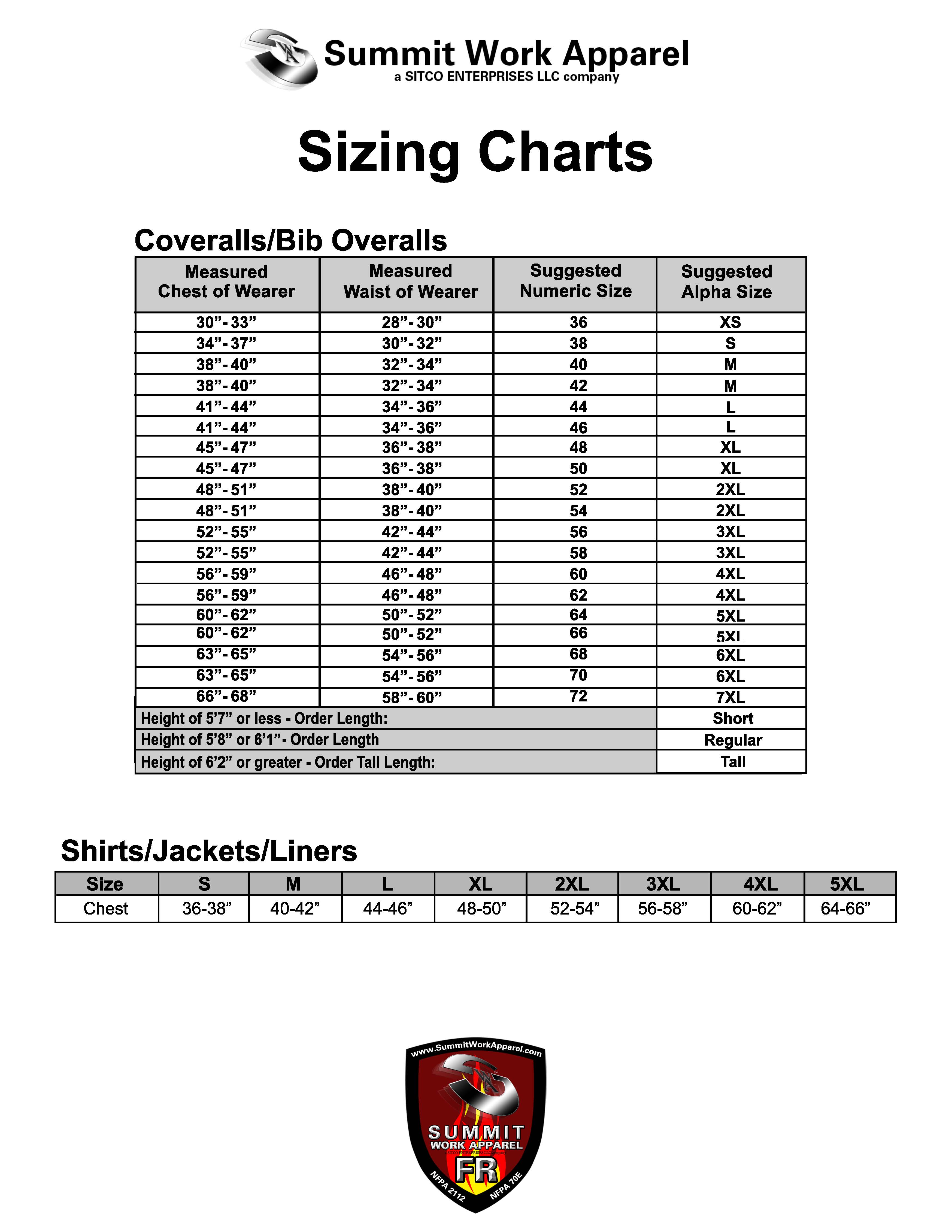 Sizing Charts  National Safety Apparel