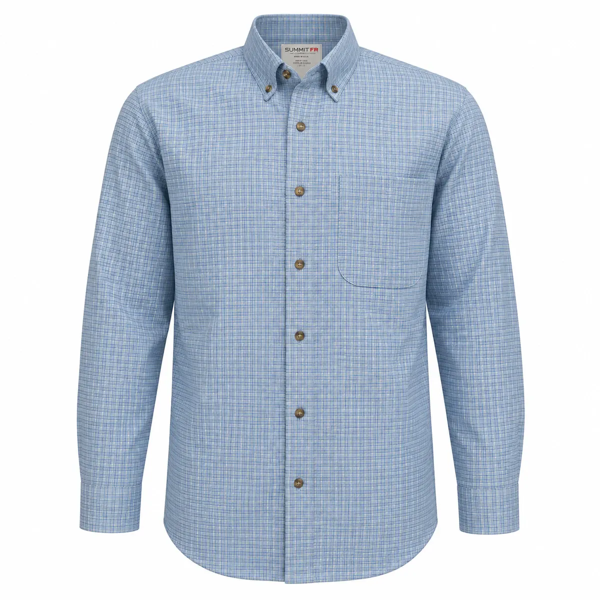 Summit FR Woven Triple Vented Back Button Front Turquoise Plaid Shirt — front view