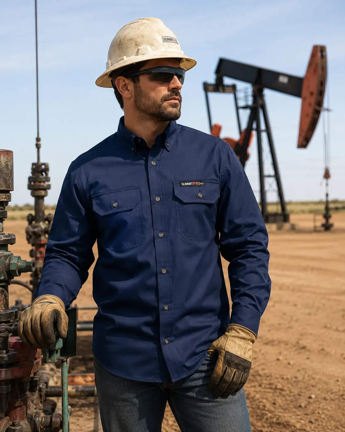 Summit Performance® FR 100% Cotton Shirt — Navy — Worn